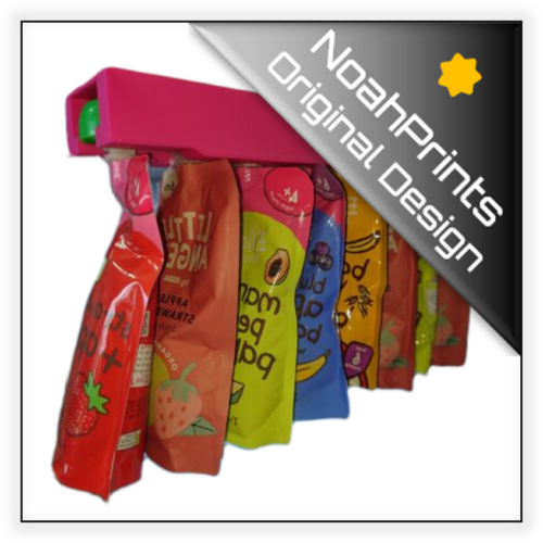 Screw mounted 3D printed pouch holder for children’s food pouches