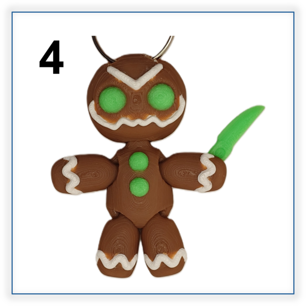 #4 3D printed traditional gingerbread man keyring with a knife