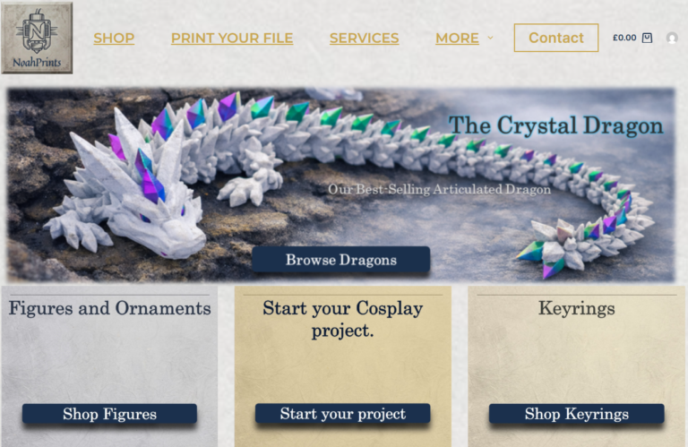 Screenshot of the NoahPrints homepage announcing the official website launch.