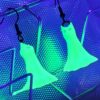 Glow-in-the-dark Halloween cat earrings in bright luminescent green with black drop hooks.