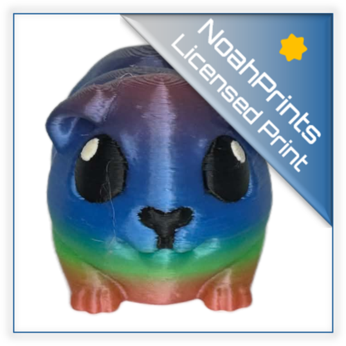 A 3D-printed articulated guinea pig figure designed by Cinderwing3D, featured in a resting pose showing off its rounded body, segmented flexible joints, and detailed snout.