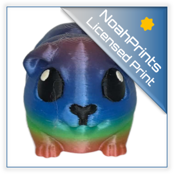 A 3D-printed articulated guinea pig figure designed by Cinderwing3D, featured in a resting pose showing off its rounded body, segmented flexible joints, and detailed snout.