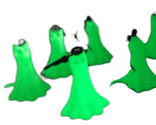 Glow-in-the-dark Halloween cat earrings in bright luminescent green with black drop hooks.